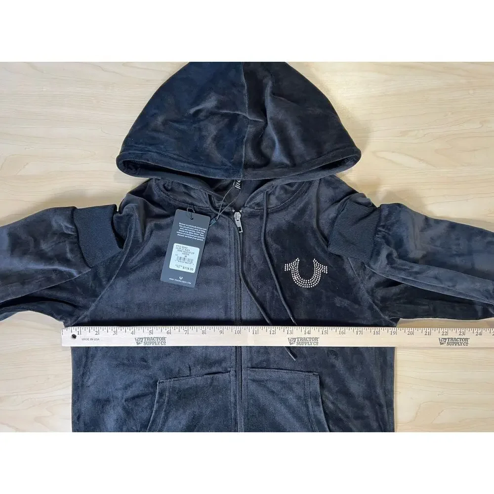 True Religion NWT Hoodie Mens M Black Buddha Full Zip Sweatshirt Jacket Sweater